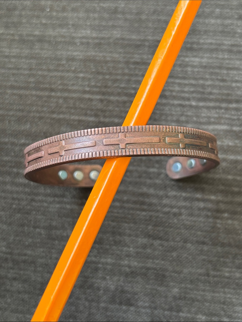 COPPER CUFF BRACELET Elingated Cross Crucifix Design Vntg 1970s - 7”